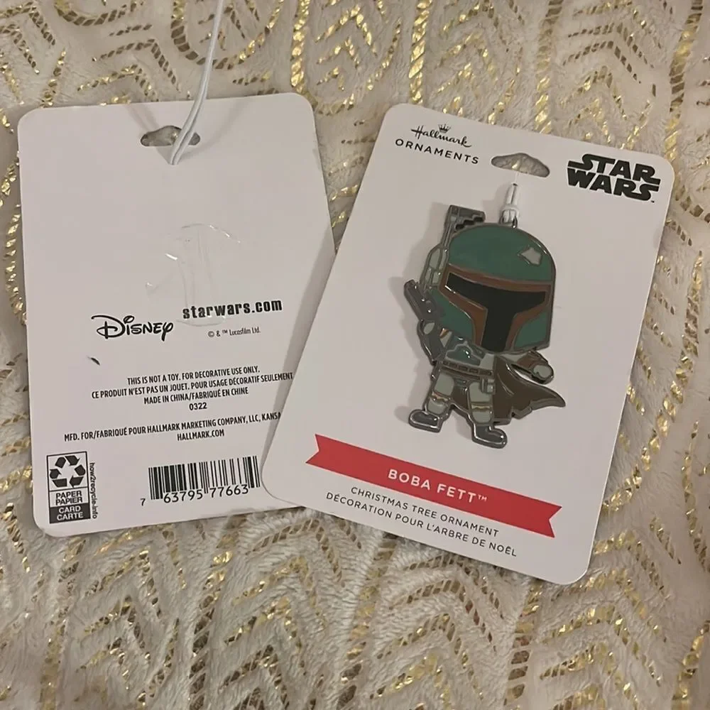 2x mandalorian star wars boba fett metal ornamwnt hallmark